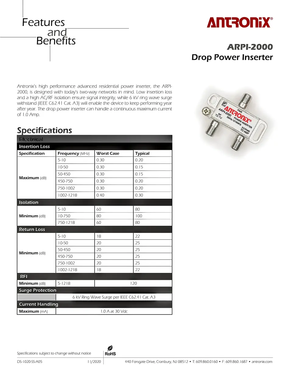 Antronix ARPI-2000 Drop Power Inserter Module 1.87" W x 2.38" L | Combines RF Signals & DC Voltage for Amplifiers - view 6