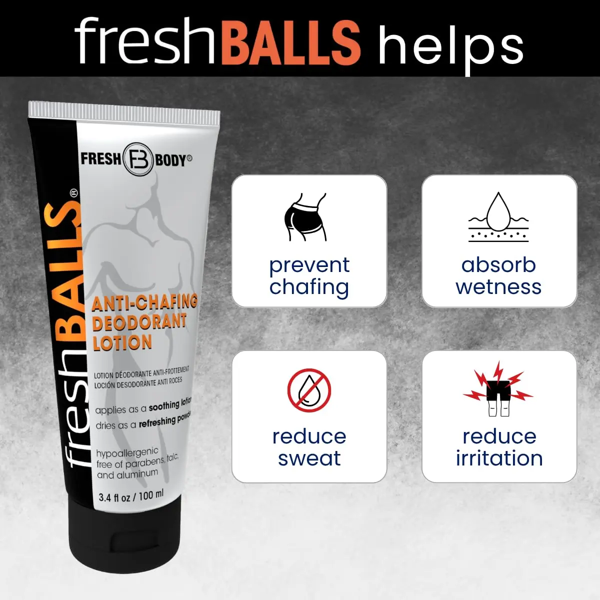 Fresh Body FB Fresh Balls Cream 3.4 fl oz | Men's Anti-Chafing & Deodorant Lotion - view 3