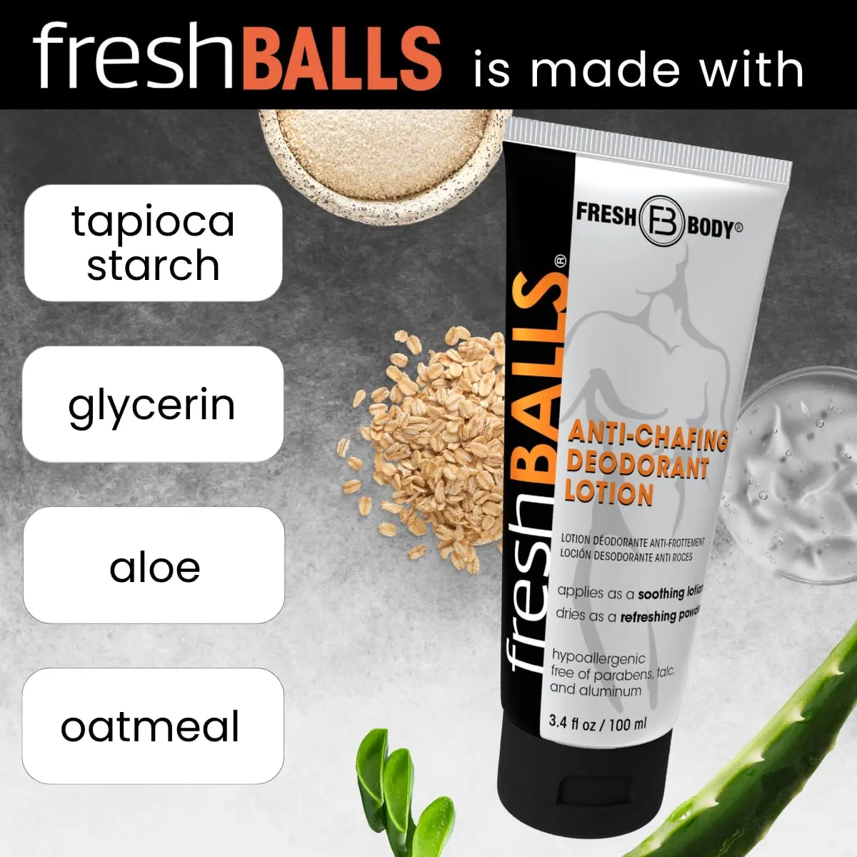 Fresh Body FB Fresh Balls Cream 3.4 fl oz | Men's Anti-Chafing & Deodorant Lotion - view 4