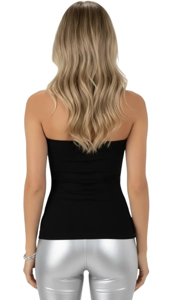 ToBeInStyle Women's Seamless Bandeau Tube Top Ribbed Without Pad - Black - One Size | Body-Hugging, Comfortable, Perfect for Casual & Party Wear - view 3