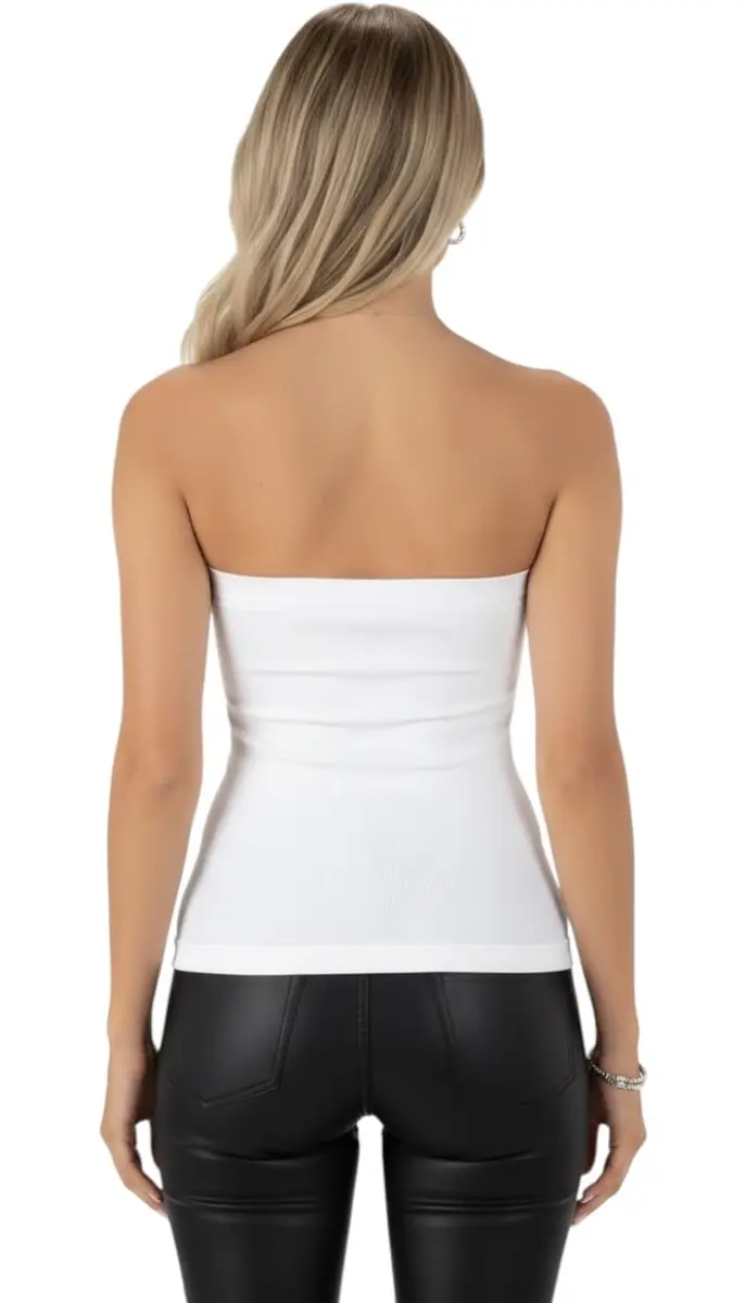 ToBeInStyle Women's Seamless Bandeau Tube Top Ribbed Without Pad - White - One Size - view 5