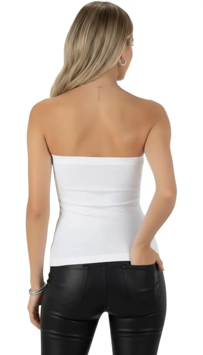 ToBeInStyle Women's Seamless Bandeau Tube Top Ribbed Without Pad - White - One Size - view 7
