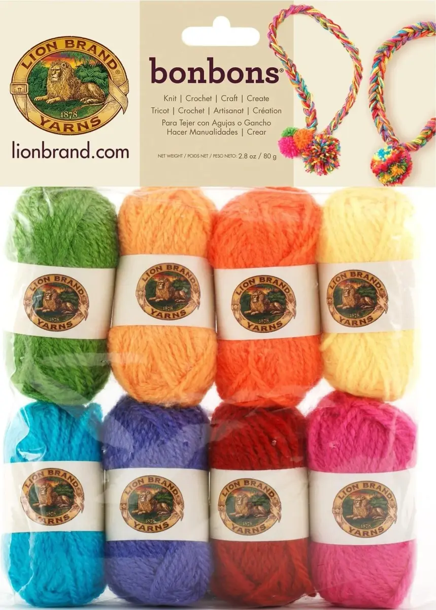 Lion Brand Yarn Bonbons 680 Crayons Yarn Pack | 8 Mini Skeins, 28yd Each, Weight Category 2 - main product image