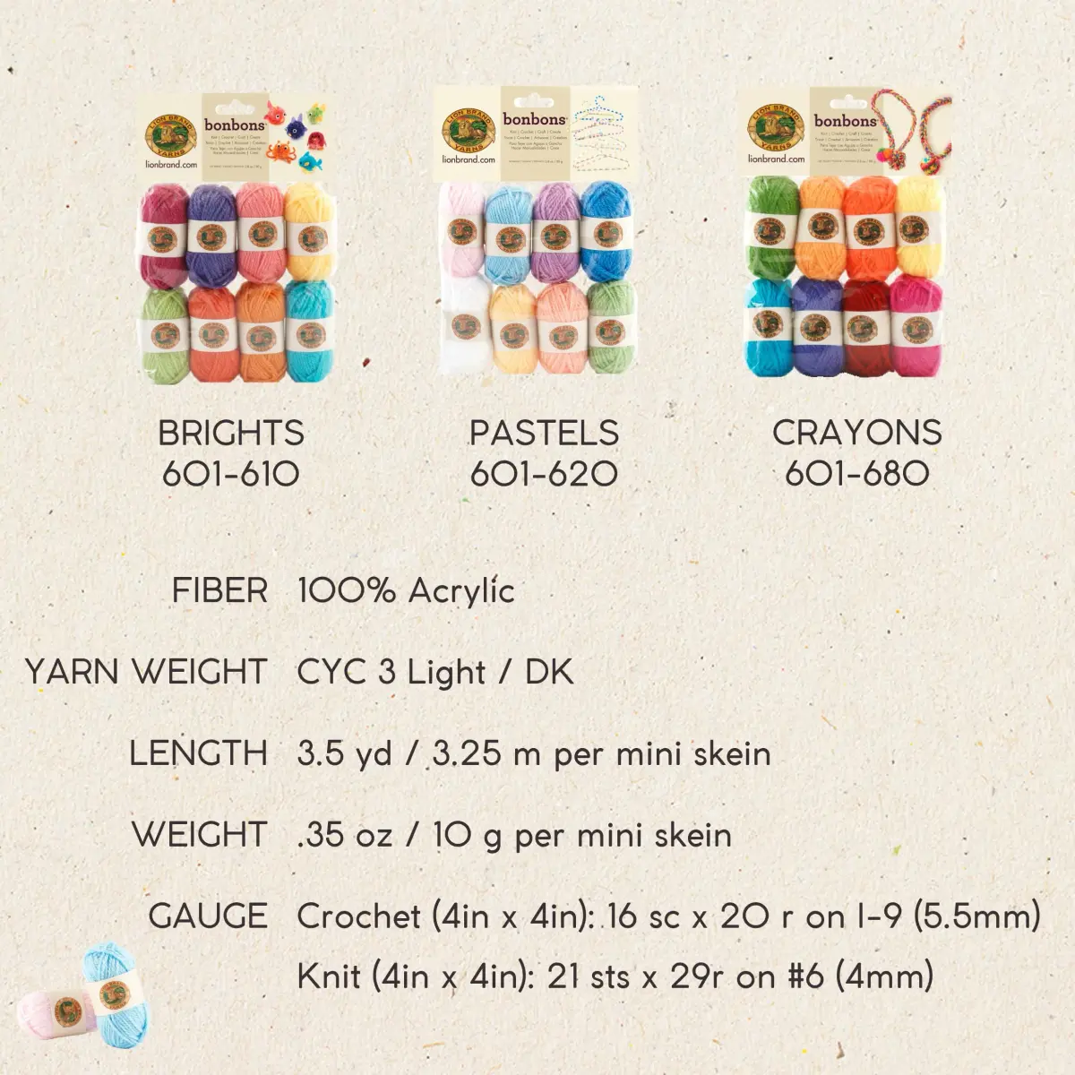 Lion Brand Yarn Bonbons 680 Crayons Yarn Pack | 8 Mini Skeins, 28yd Each, Weight Category 2 - view 6