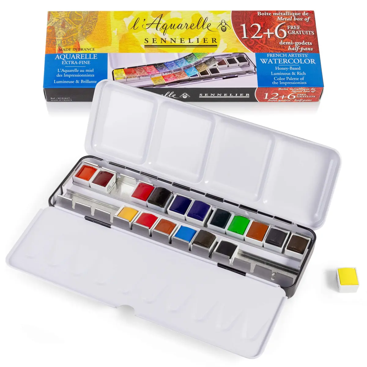 SENNELIER L'Aquarelle French Watercolor Paint, Metal Set of 18 Half Pans | Bright, Light & Transparent (105 characters) - main product image