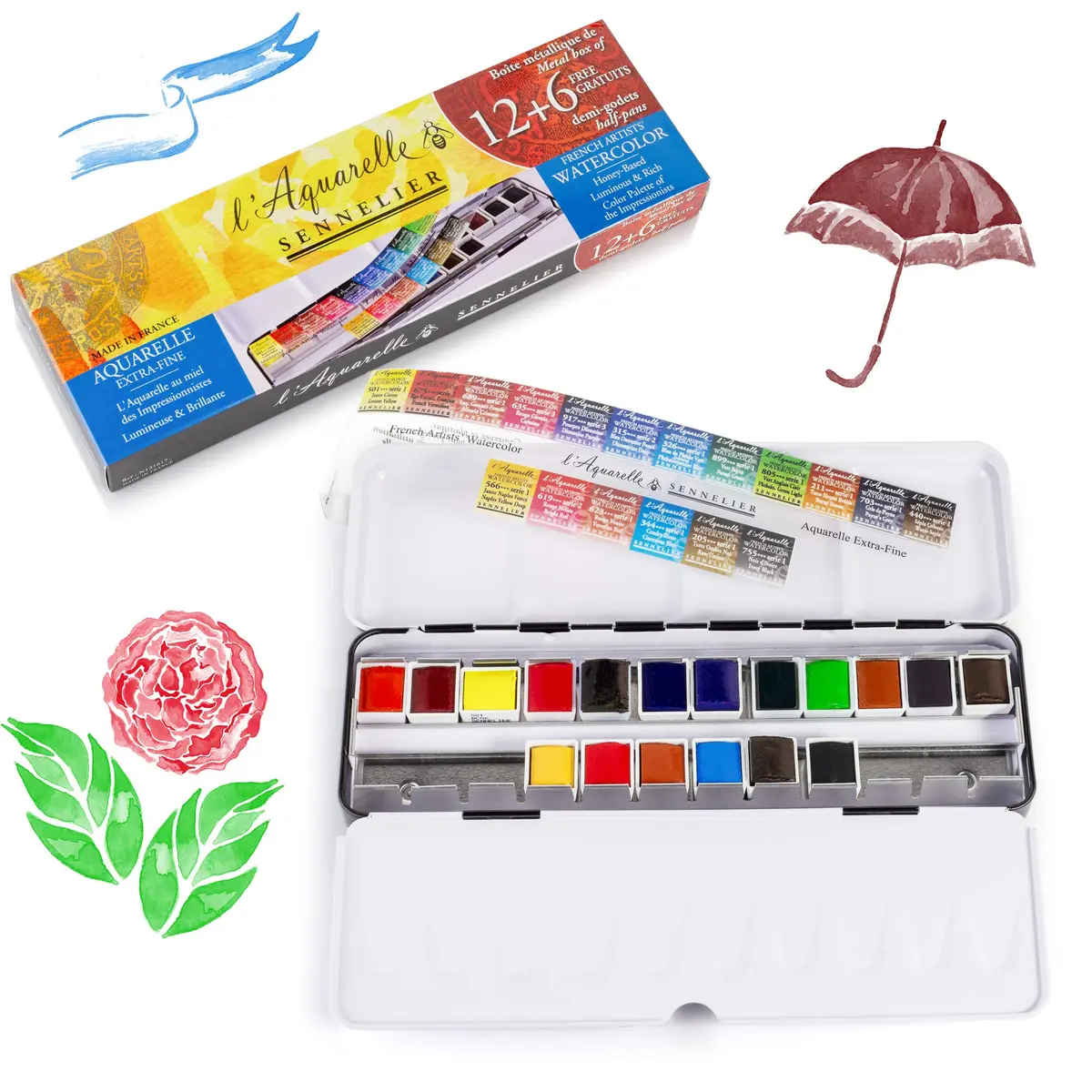 SENNELIER L'Aquarelle French Watercolor Paint, Metal Set of 18 Half Pans | Bright, Light & Transparent (105 characters) - view 2