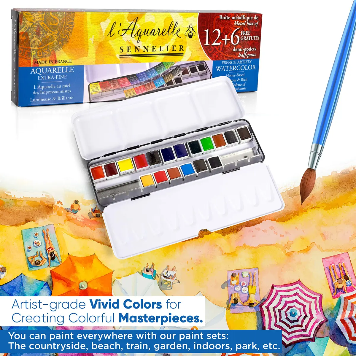 SENNELIER L'Aquarelle French Watercolor Paint, Metal Set of 18 Half Pans | Bright, Light & Transparent (105 characters) - view 3
