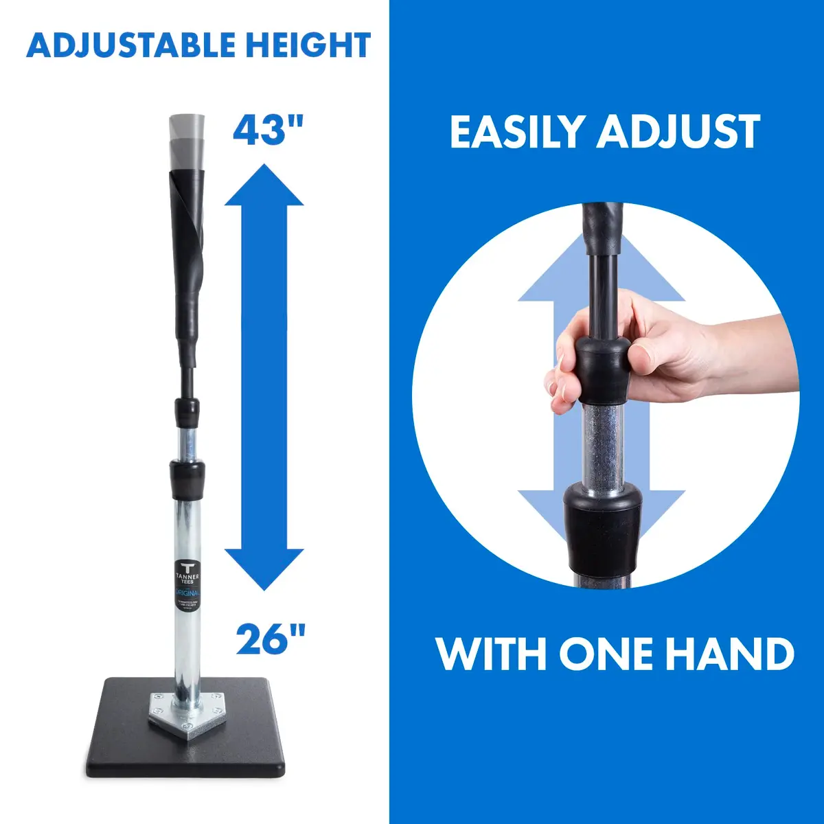 TANNER The Original Batting Tee – Adjustable Baseball & Softball Tee, Steel Shaft, Composite Base, Rubber Top, 26"-43" - view 4