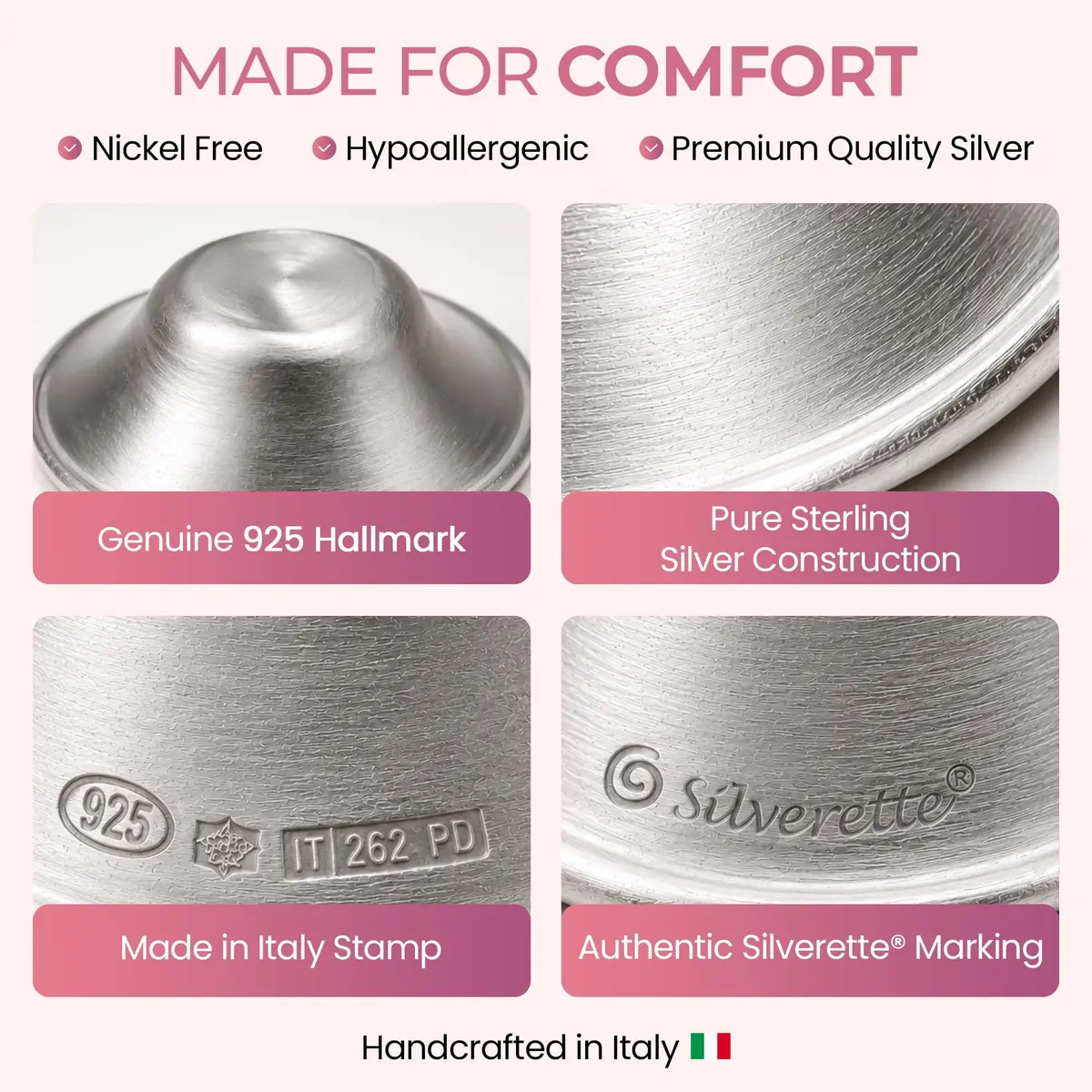 Silverette Nursing Cups Small | 925 Sterling Silver Nipple Shields for Breastfeeding - view 6