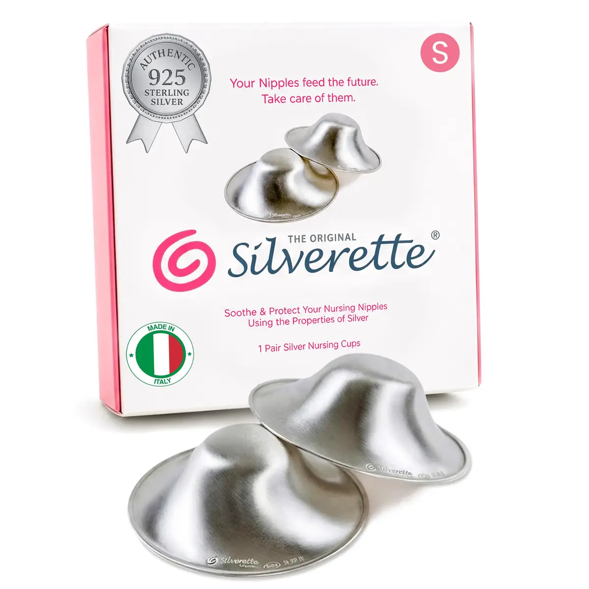 Silverette Nursing Cups Small | 925 Sterling Silver Nipple Shields for Breastfeeding - main product image