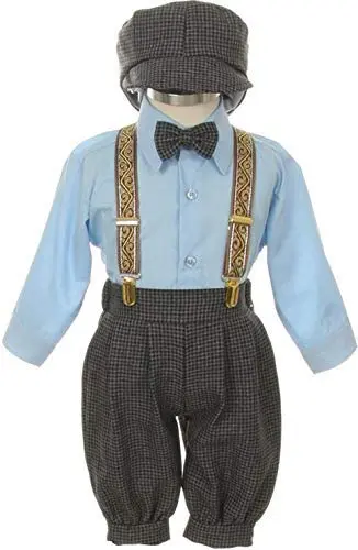 SK Vintage Dress Suit-Bowtie, Suspenders, Knickers Outfit Set for Baby Boys & Toddler, Houndstooth-Blue-18 Months | Classic Vintage Style - main product image