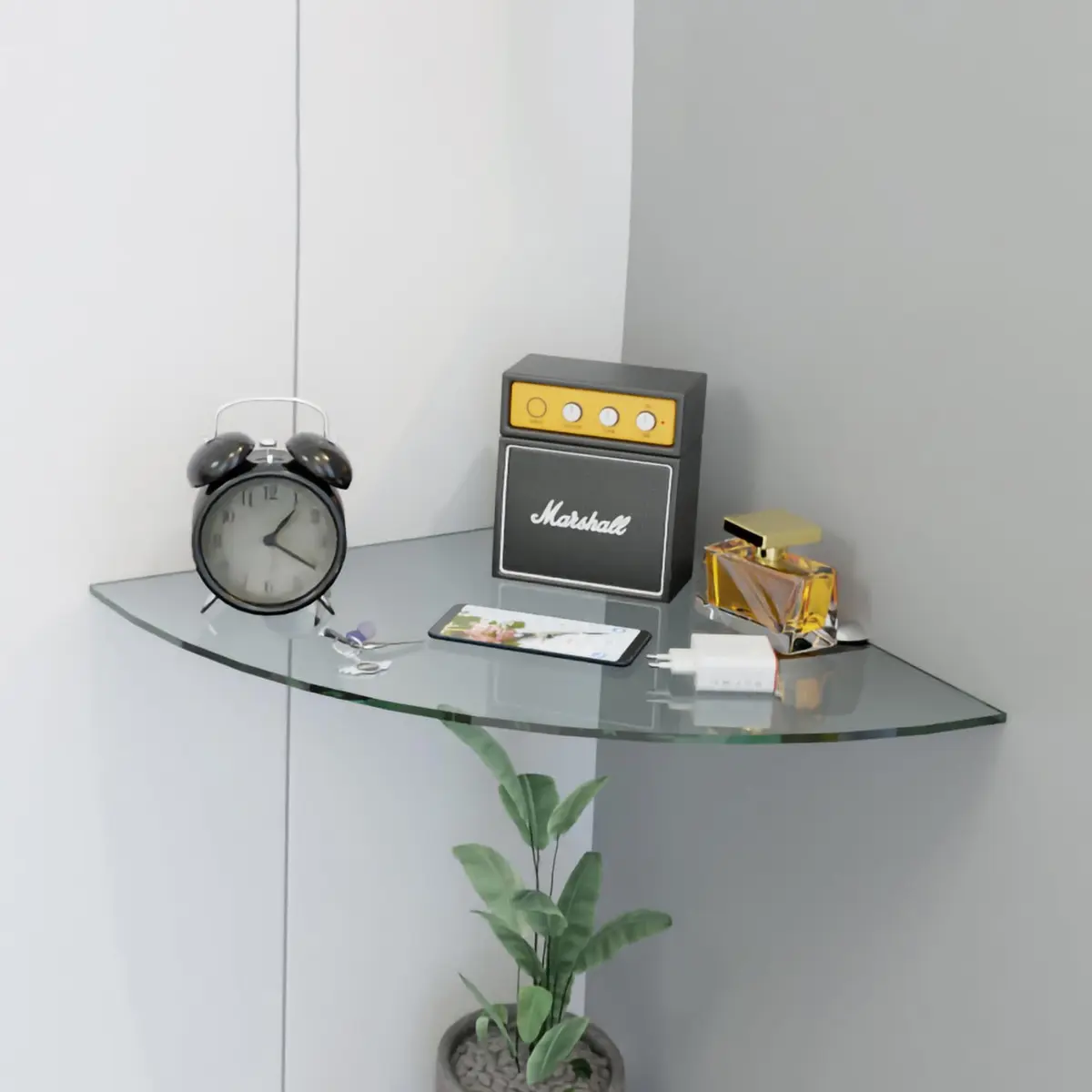Fab Glass and Mirror Corner Glass Shelf, 6" x 6" | Tempered Clear Glass, Wall Mount - view 6
