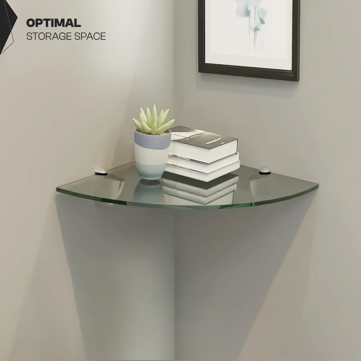 Fab Glass and Mirror Corner Glass Shelf, 6" x 6" | Tempered Clear Glass, Wall Mount - view 7
