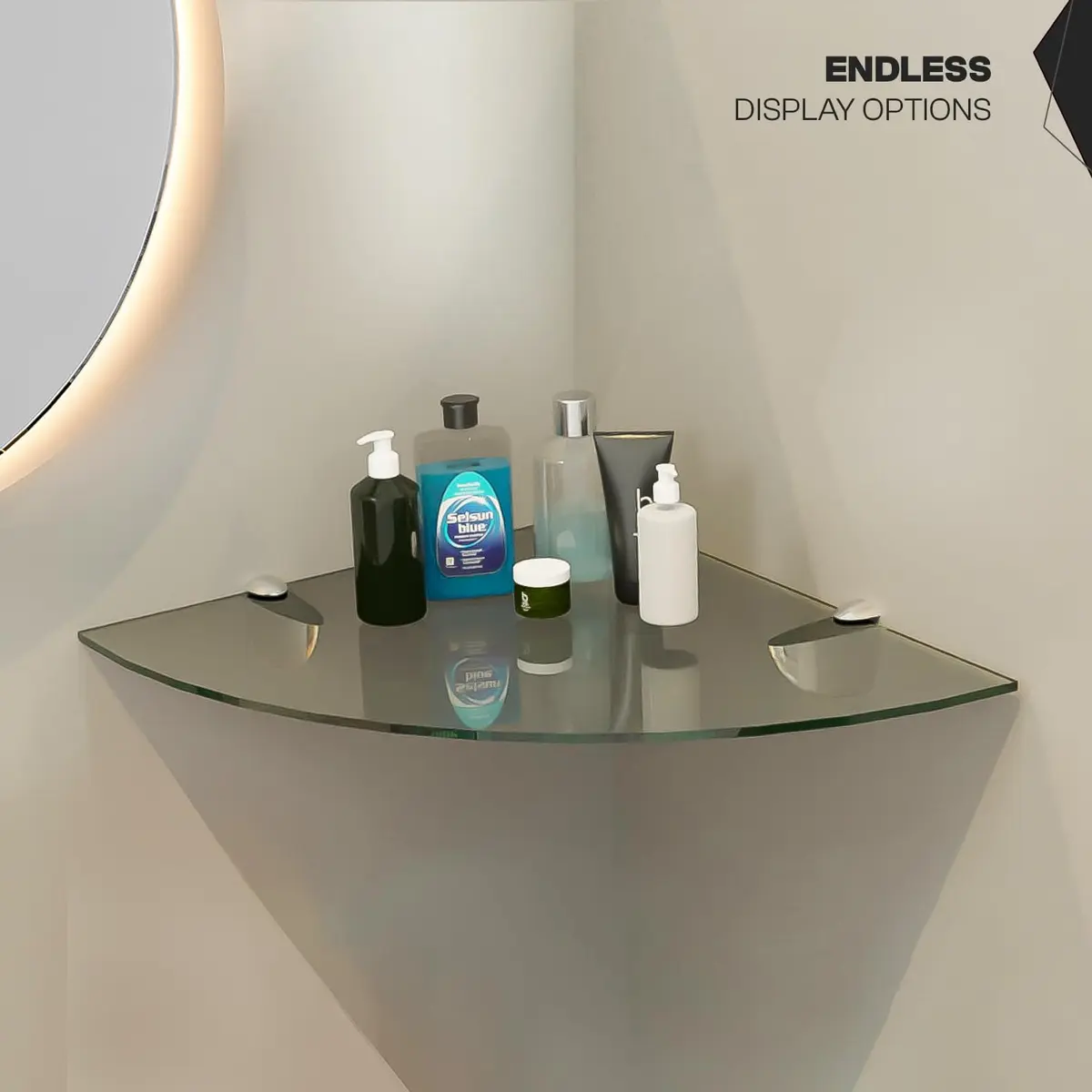 Fab Glass and Mirror Corner Glass Shelf, 6" x 6" | Tempered Clear Glass, Wall Mount - view 8