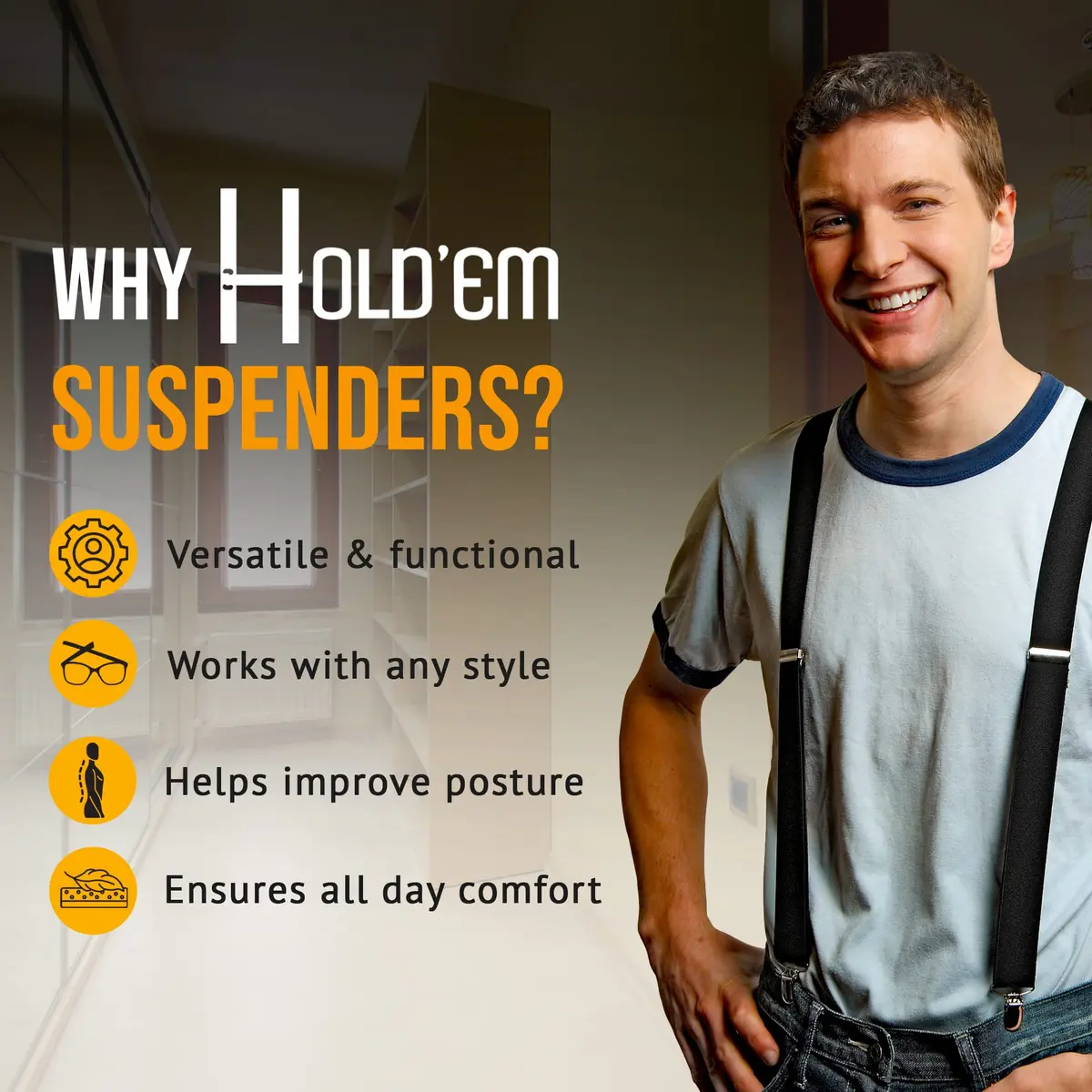 HOLD'EM Men’s X-Back Adjustable Suspenders 54" | Premium Quality Classic Style - view 7