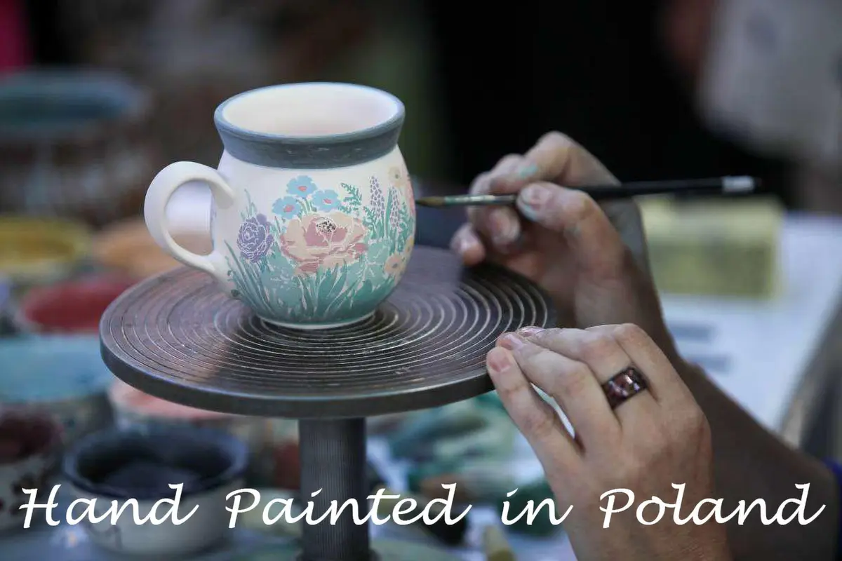 Polmedia Polish Pottery Round Baker with Handles 8.2" x 10" | Blue Poppies Pattern Handmade in Poland - view 8