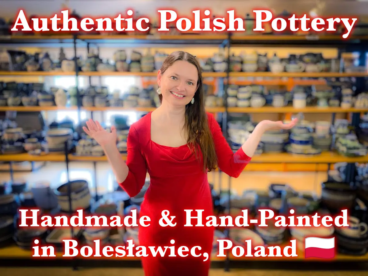 Polmedia Polish Pottery Round Baker with Handles 8.2" x 10" | Blue Poppies Pattern Handmade in Poland - view 9