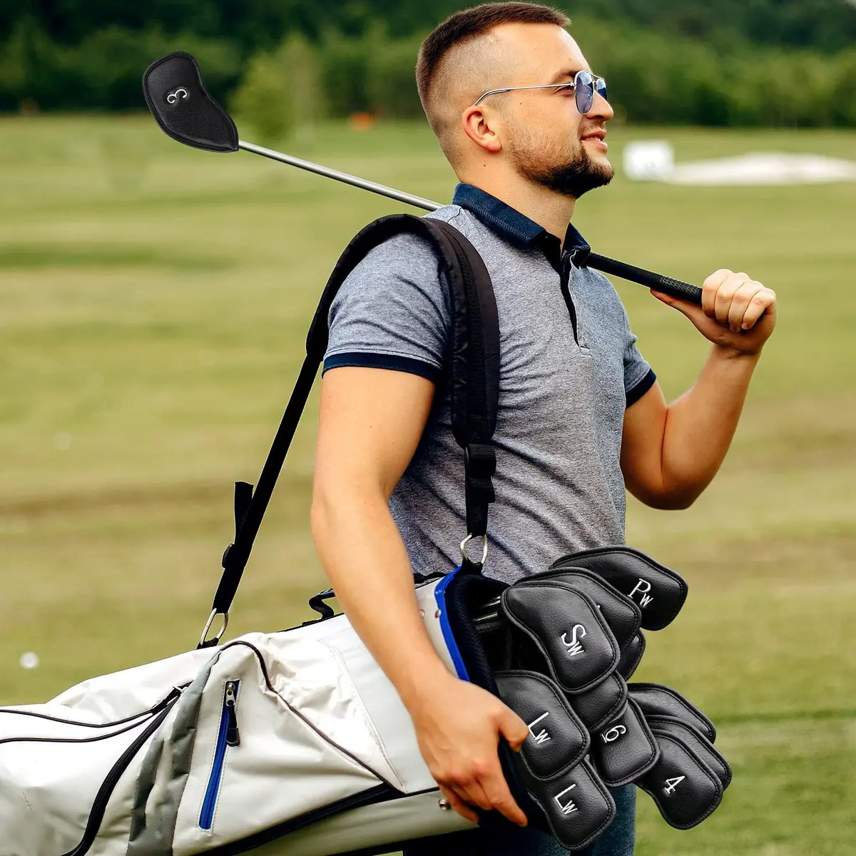 Craftsman Golf 12pcs Thick Synthetic Leather Left Handed Iron Head Covers Set | Waterproof & Oversize for All Brands - view 2