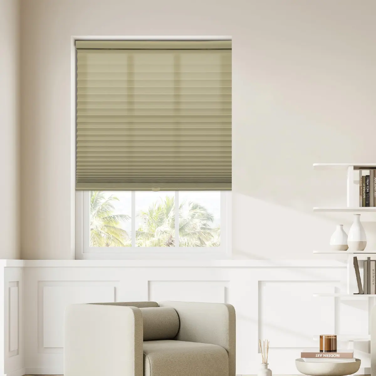 DEZ FURNISHINGS Cordless 1" Light Filtering Pleated Shade, Fabric, 27" W x 64" H - view 4
