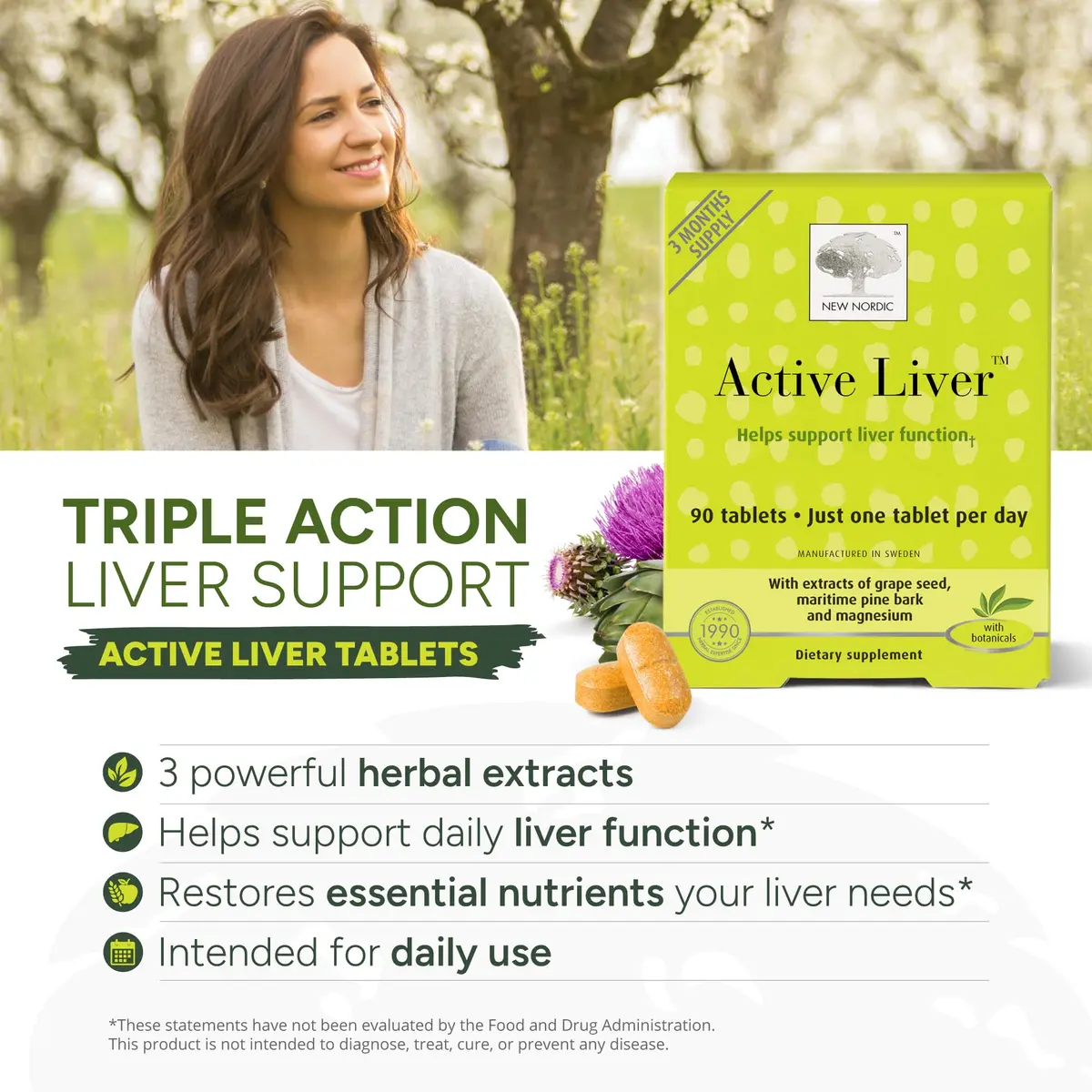 NEW NORDIC Active Liver Daily Support Supplement 30-Day Supply - 30 Tablets | Plant-Based Botanical Blend for Liver Health - view 2