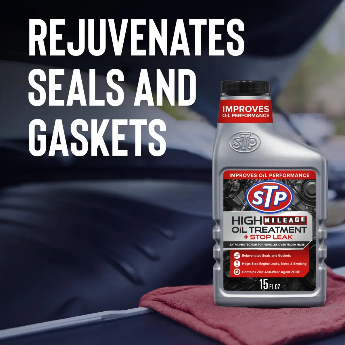 STP High Mileage Oil Treatment + Stop Leak 443ml (15 Fl Oz) | Protects Engines Over 75,000 Miles - view 5