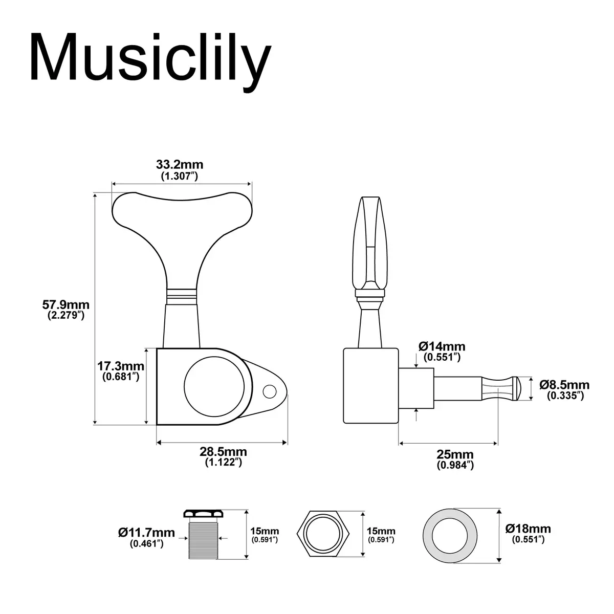 Musiclily Bass Tuning Machines, Chrome, 4 Pieces | Gear Ratio 19:1 for Ibanez Style Bass - view 2