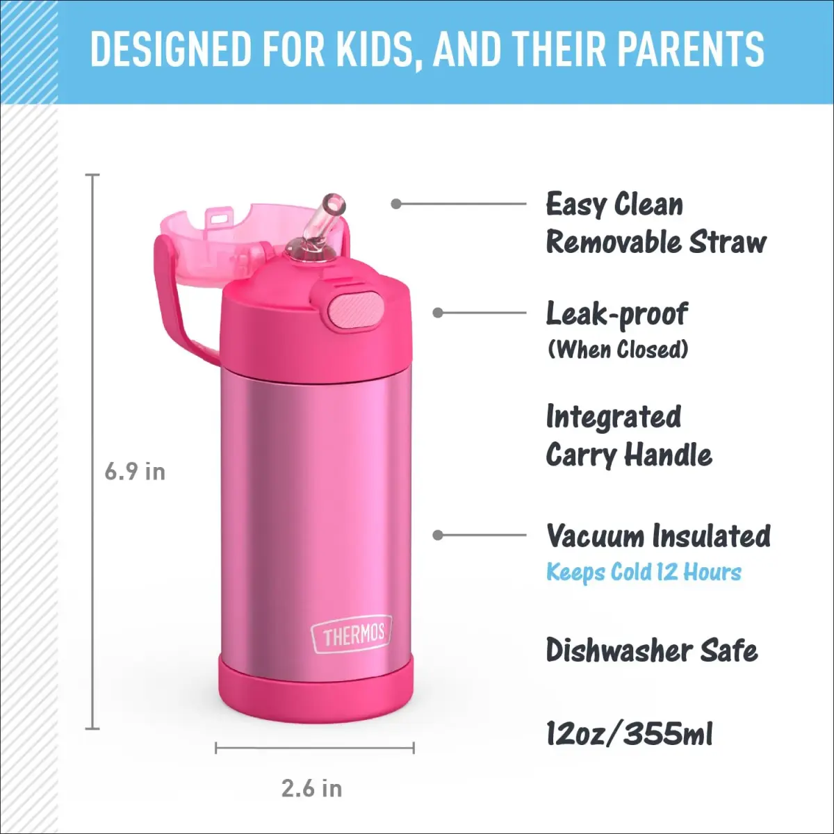 THERMOS FUNTAINER Water Bottle with Straw, 12oz (355ml) | Keeps Drinks Cold for 12 Hours - view 3