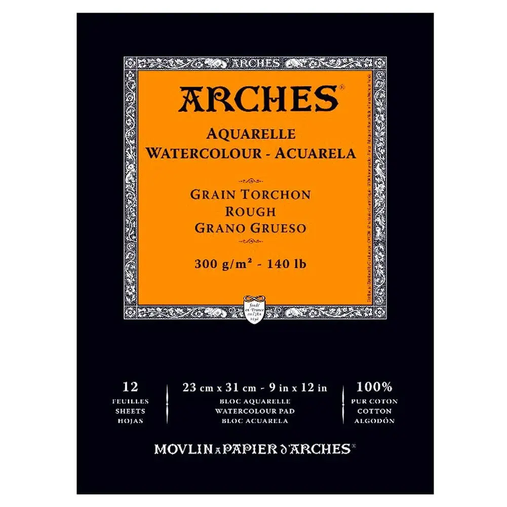 Arches Watercolor Pad 9" x 12" 140 lb Rough 12 Sheets | USA Import for Plein Air Painting - main product image