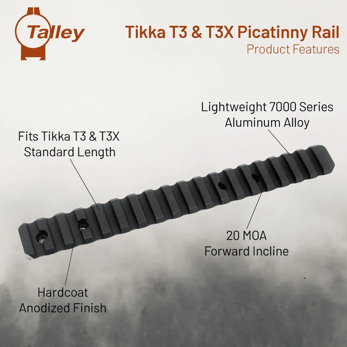 Talley Tikka T3 & T3X Bolt-Action Rifles Picatinny Rail | 20 MOA Aluminum Scope Base for Long-Range Shooting - view 4
