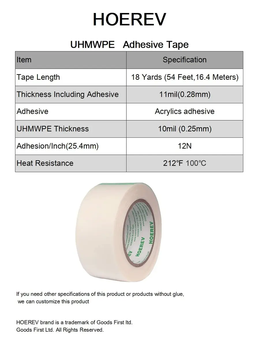 Hoerev UHMW PE Low Friction Tape 1/2" x 18 Yds | Noise Reduction & Surface Protection - view 4