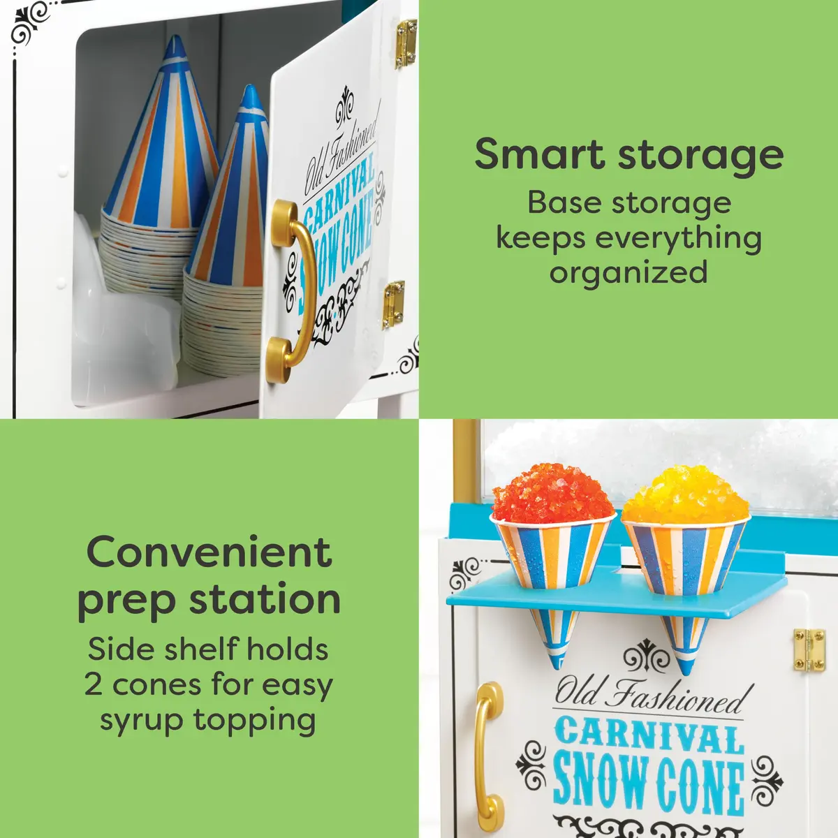Nostalgia Snow Cone Shaved Ice Machine - 48 Icy Treats, Retro Cart, Stainless Steel Blades, Portable, White/Blue - view 3