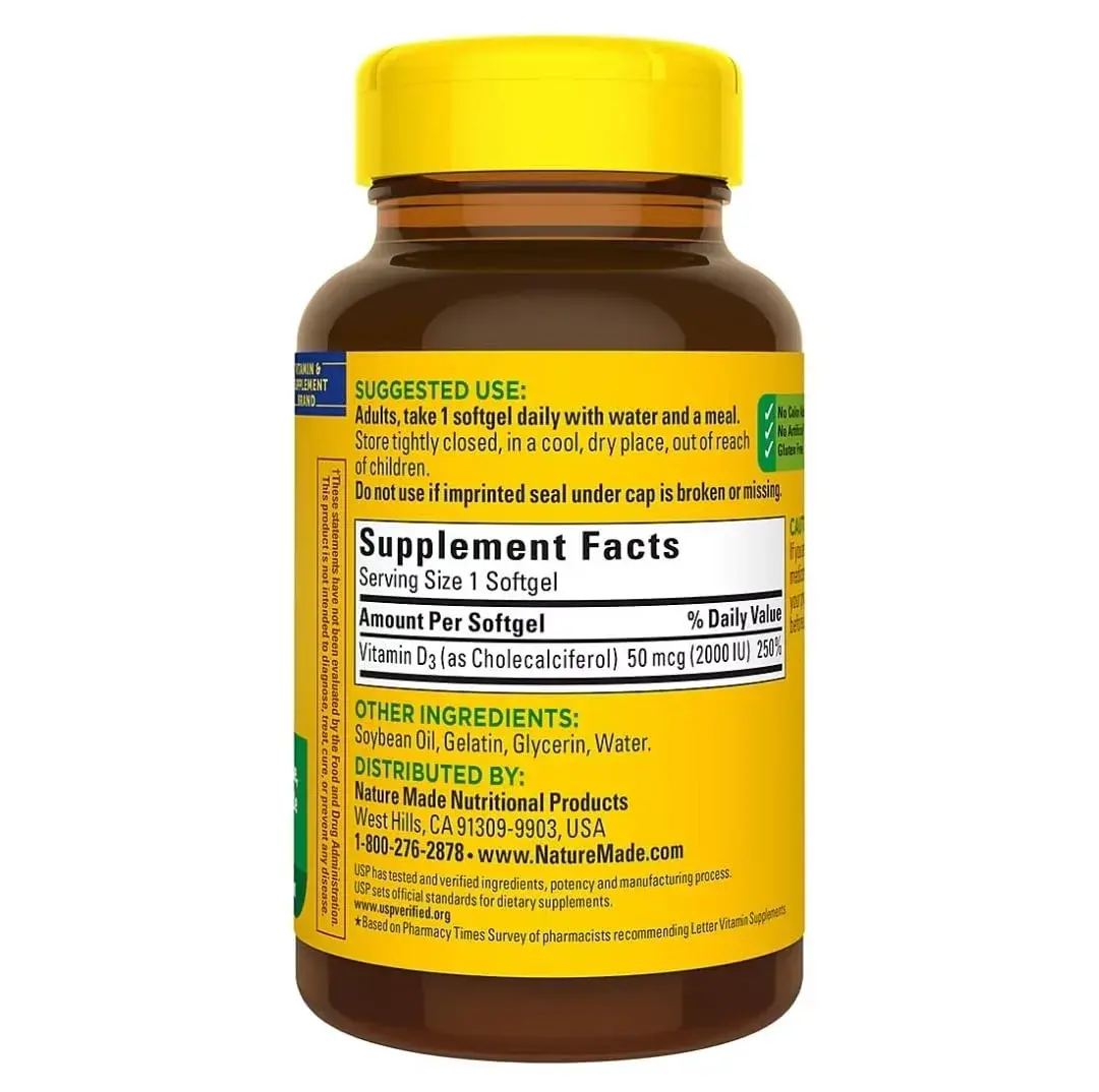 Nature Made Vitamin D3 Softgels 2000 IU (50 mcg) 320 Count | Supports Immune Health, Bones & Teeth - view 2