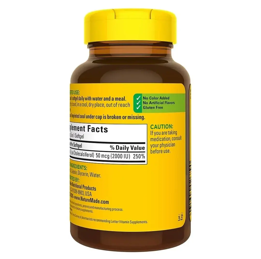 Nature Made Vitamin D3 Softgels 2000 IU (50 mcg) 320 Count | Supports Immune Health, Bones & Teeth - view 3