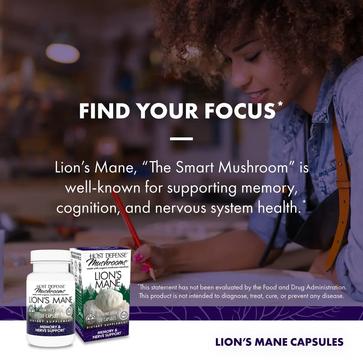 Host Defense Lion's Mane, Brain Support & Focus, 30 Capsules | Supports Memory & Clarity - view 5