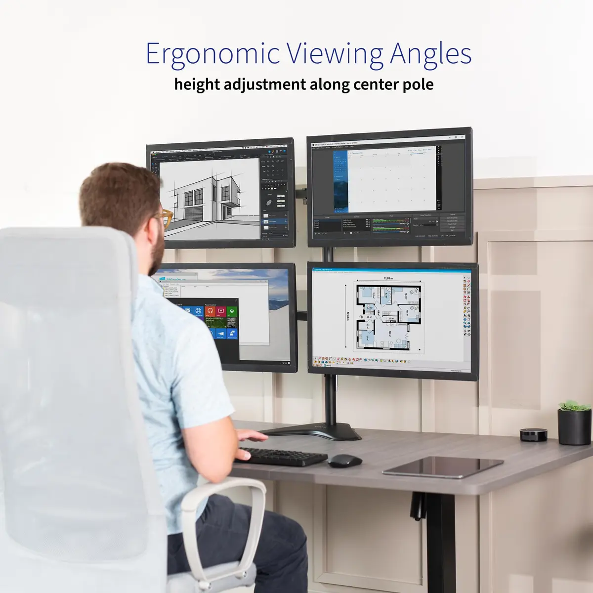 VIVO Quad Monitor Free-Standing Mount 13"-30" Screens | Holds 4 Displays up to 17.6 lbs Each - view 8