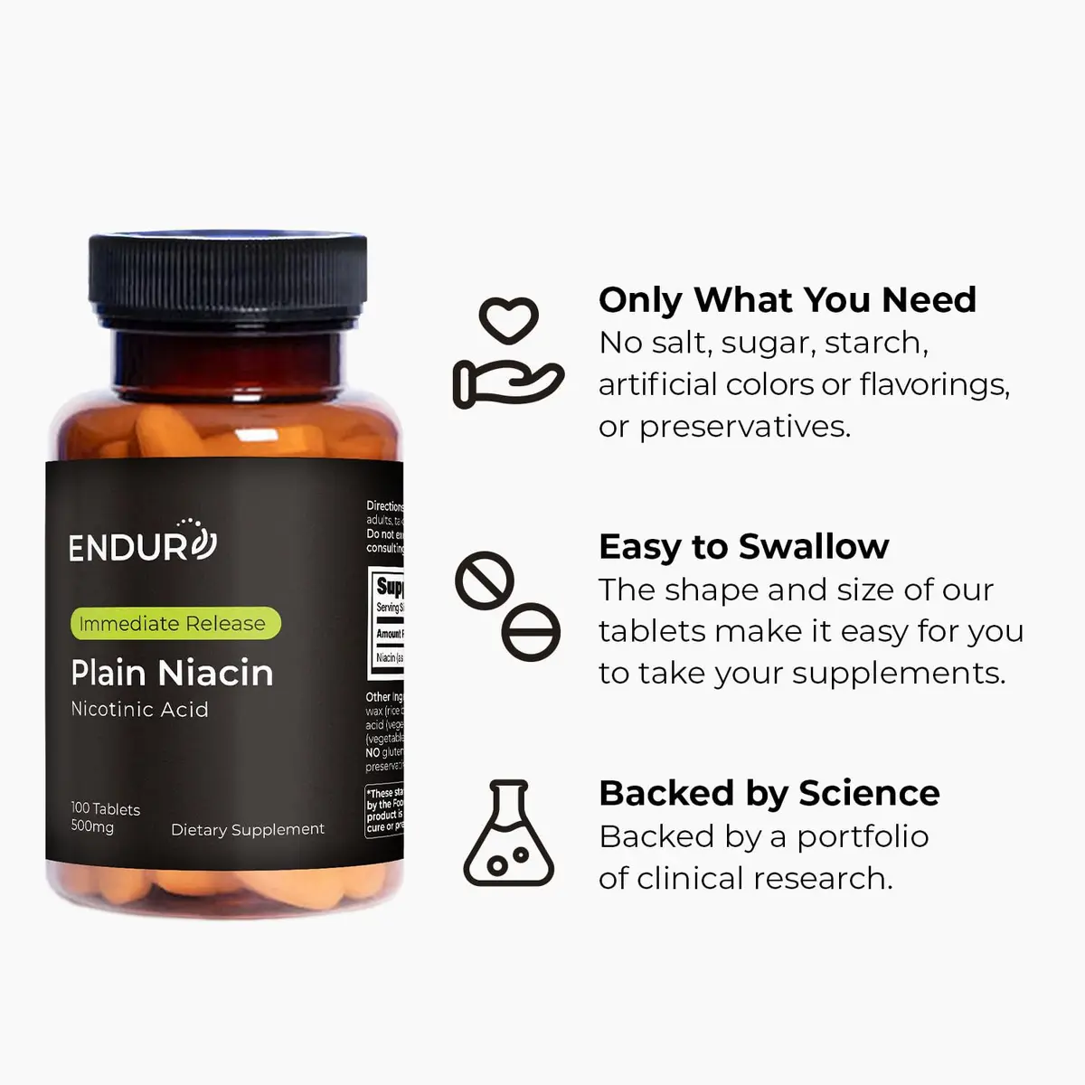 Endurance Products Plain Niacin 500mg | Immediate Release, Heart & Cholesterol Support (115 chars) - view 5