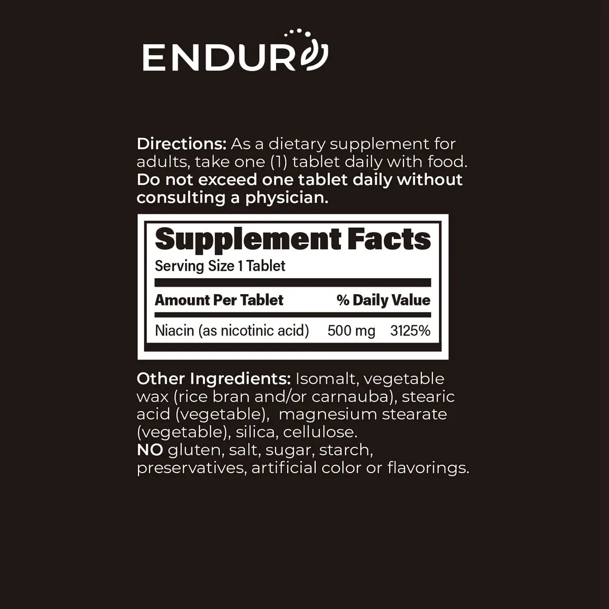 Endurance Products Plain Niacin 500mg | Immediate Release, Heart & Cholesterol Support (115 chars) - view 6
