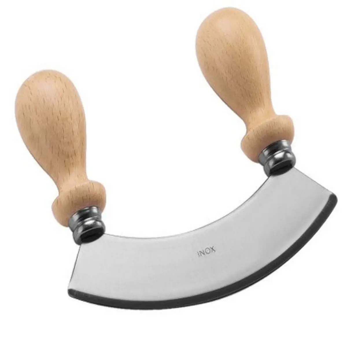 Eppicotispai Stainless Steel 6-Inch Mezzaluna Chopper with Wooden Handle | Sharp Italian Artisan Kitchen Tool - main product image