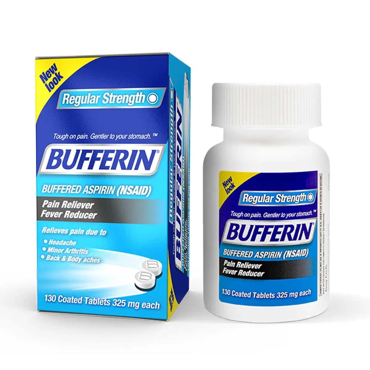 Bufferin Aspirin 325mg | Pain & Fever Relief Tablets, 130 Coated Tablets - main product image