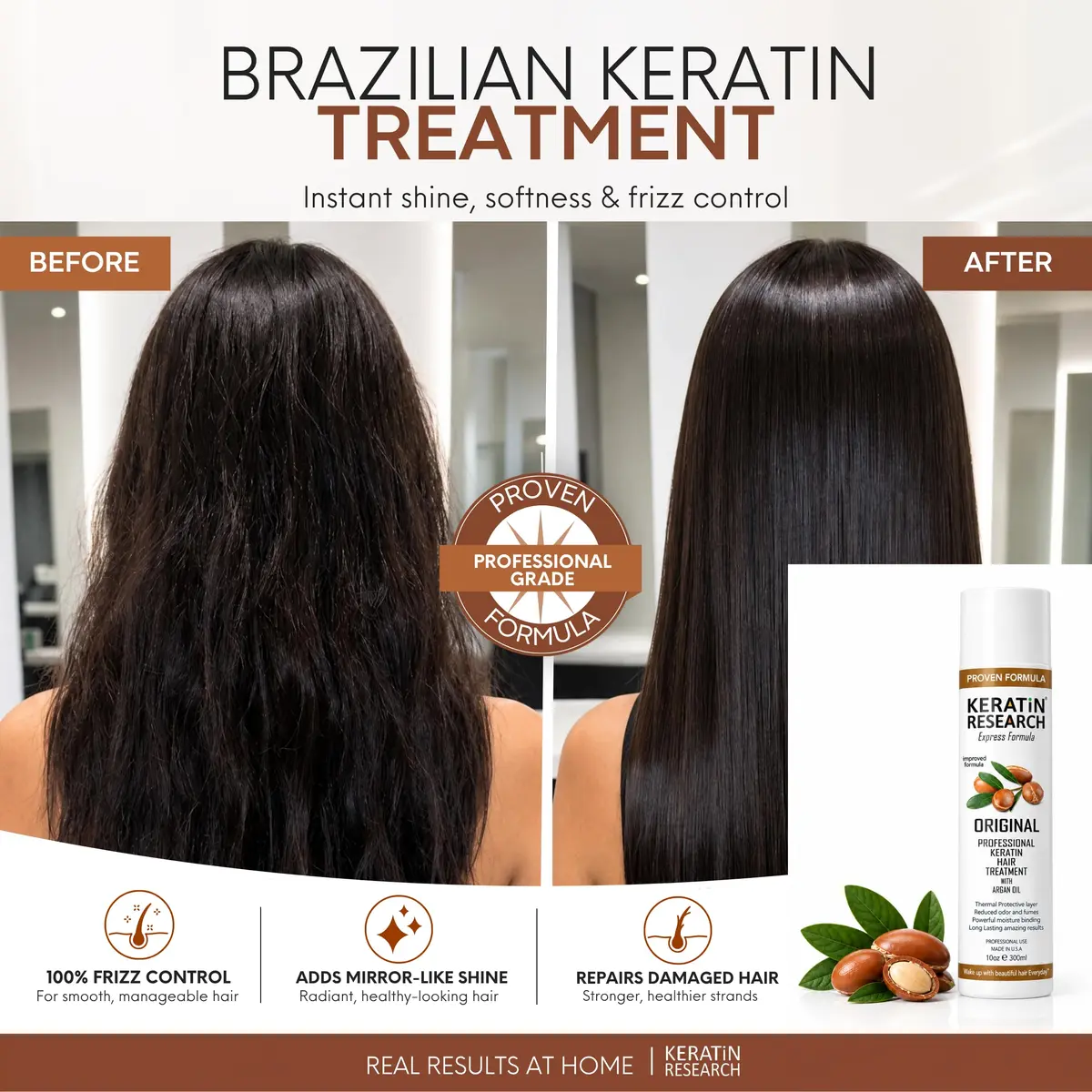 KERATIN RESEARCH Premium Advanced Brazilian Keratin Hair Complex Treatment 10 Fl Oz | Long-Lasting Straight & Smooth Hair - view 2