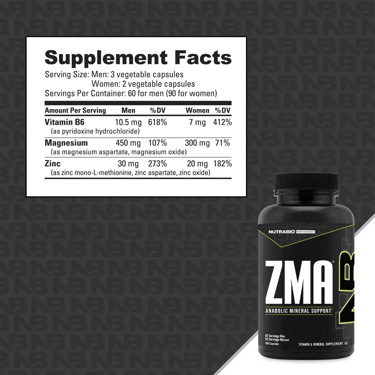 NutraBio ZMA Supplements for Men & Women- Zinc Magnesium Supplements to Support Hormone Levels, Peak Performance, Sleep, Muscle Recovery, Immune Health, 180 Ct. - view 2