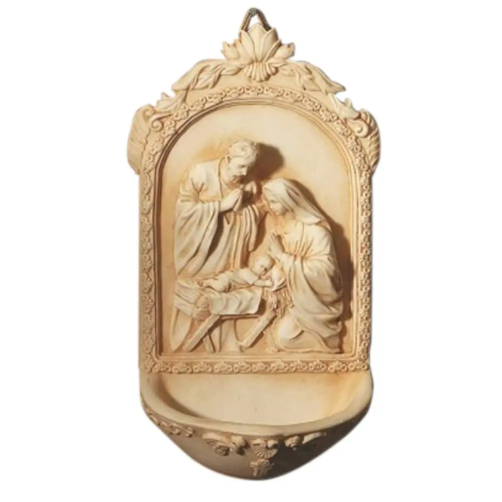 AT001 Catholic & Religious Nativity Holy Water Font 6 1/2" Resin | Holy Family Religious Decor - main product image
