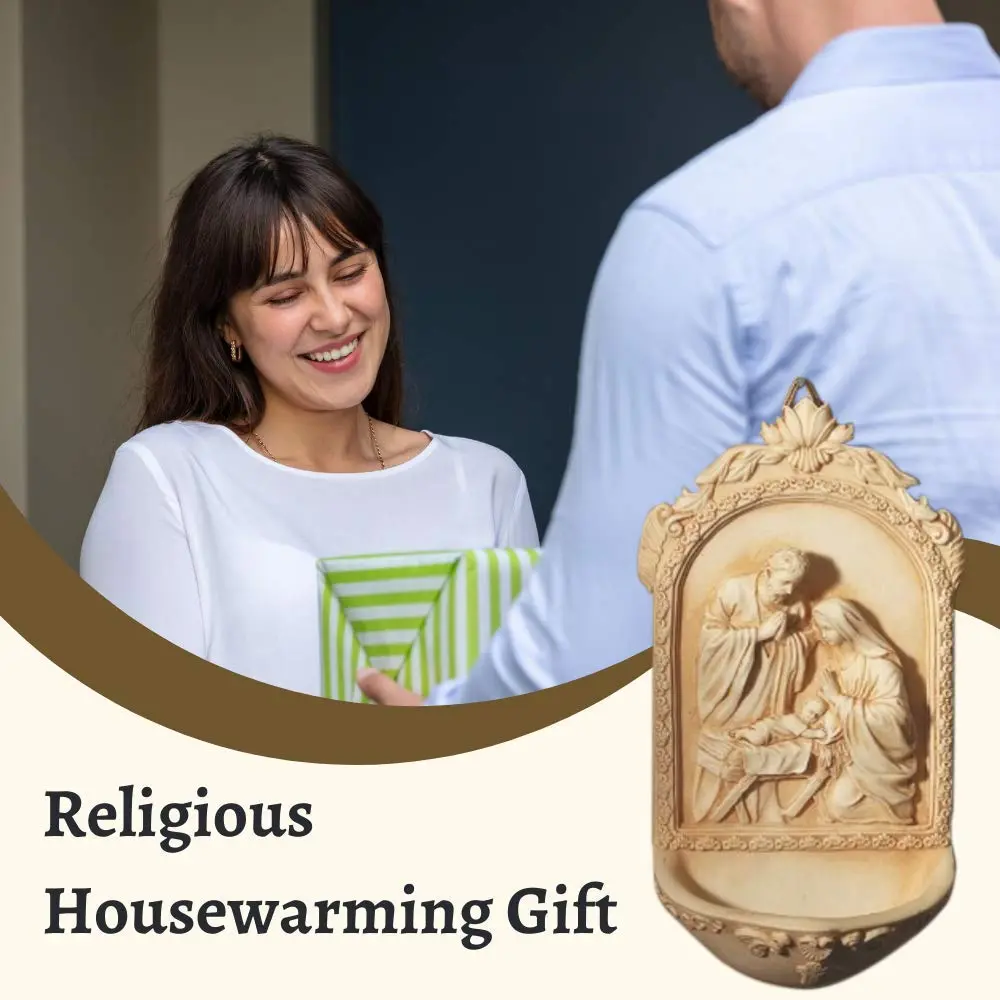 AT001 Catholic & Religious Nativity Holy Water Font 6 1/2" Resin | Holy Family Religious Decor - view 5