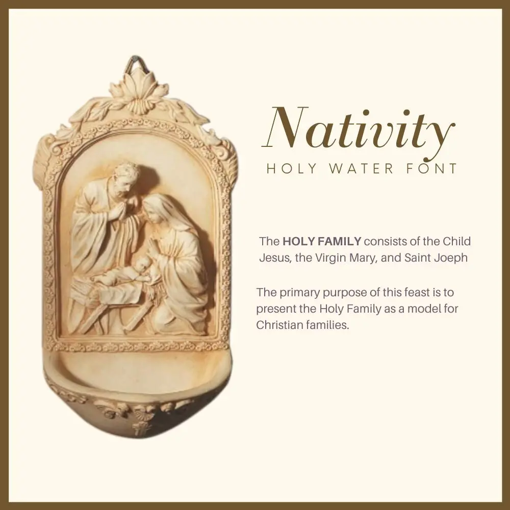 AT001 Catholic & Religious Nativity Holy Water Font 6 1/2" Resin | Holy Family Religious Decor - view 4