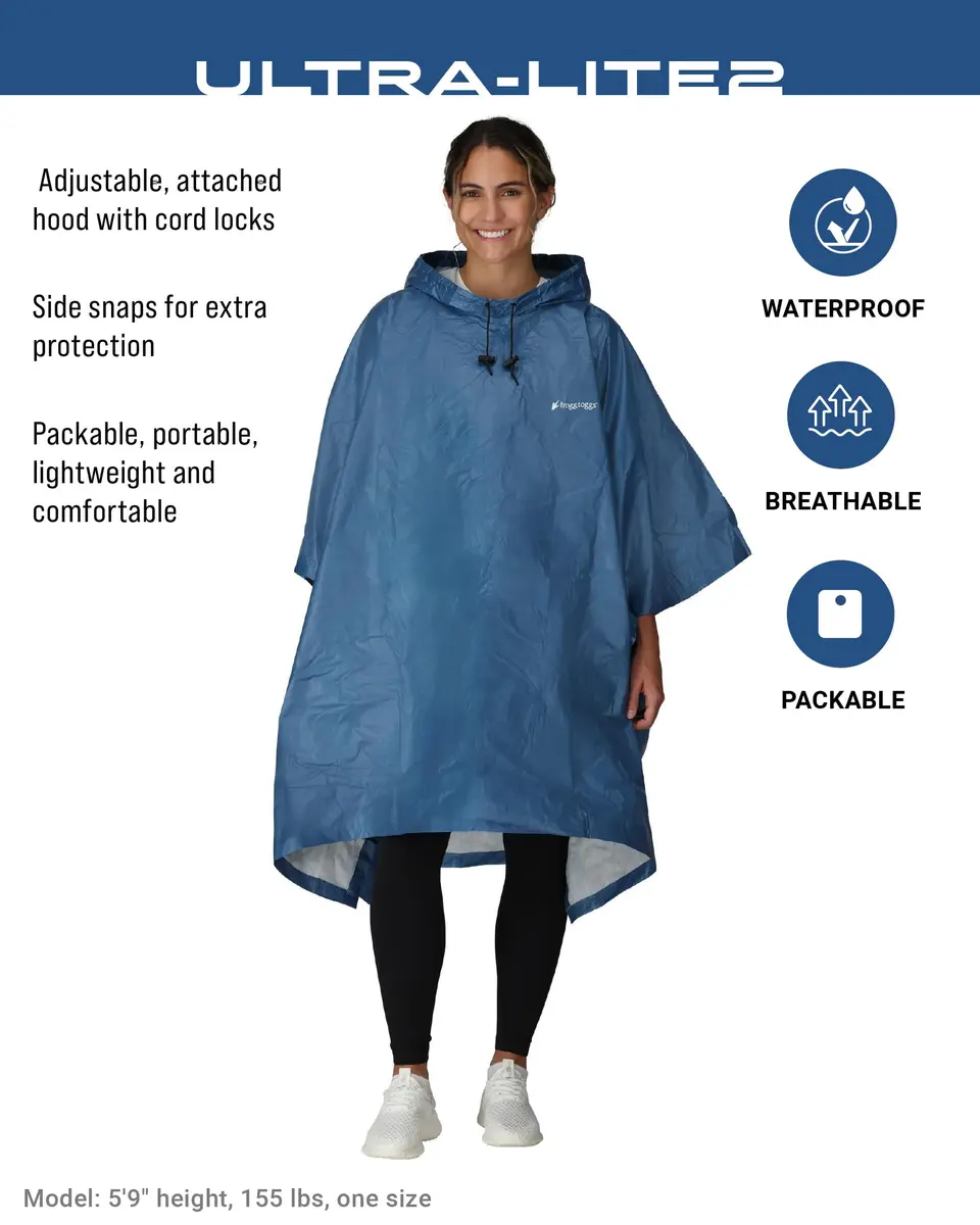 FROGG TOGGS Ultra-Lite2 Reusable Waterproof Breathable Poncho Blue One Size | Lightweight Rain Protection for Active Use - view 2
