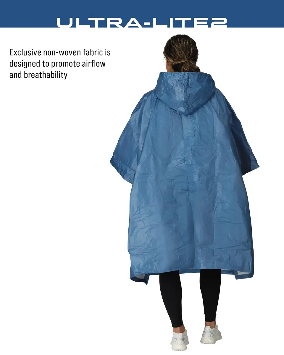 FROGG TOGGS Ultra-Lite2 Reusable Waterproof Breathable Poncho Blue One Size | Lightweight Rain Protection for Active Use - view 3