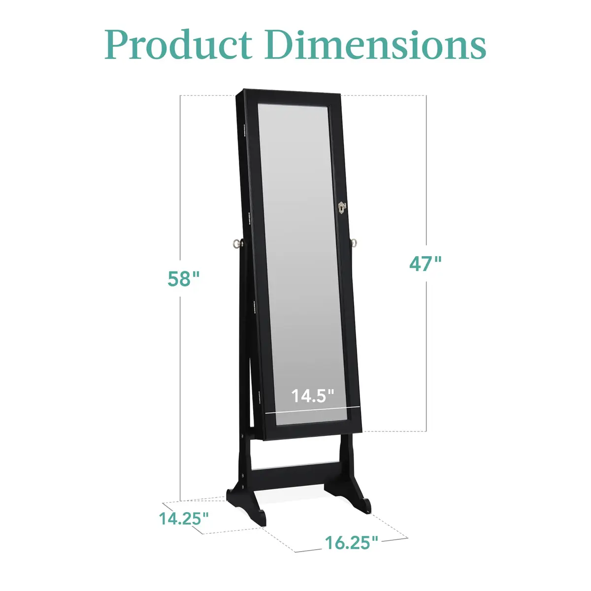 Best Choice Products Jewelry Armoire Full Length Mirror Lockable Velvet Storage (58in) | Elegant & Spacious - view 7