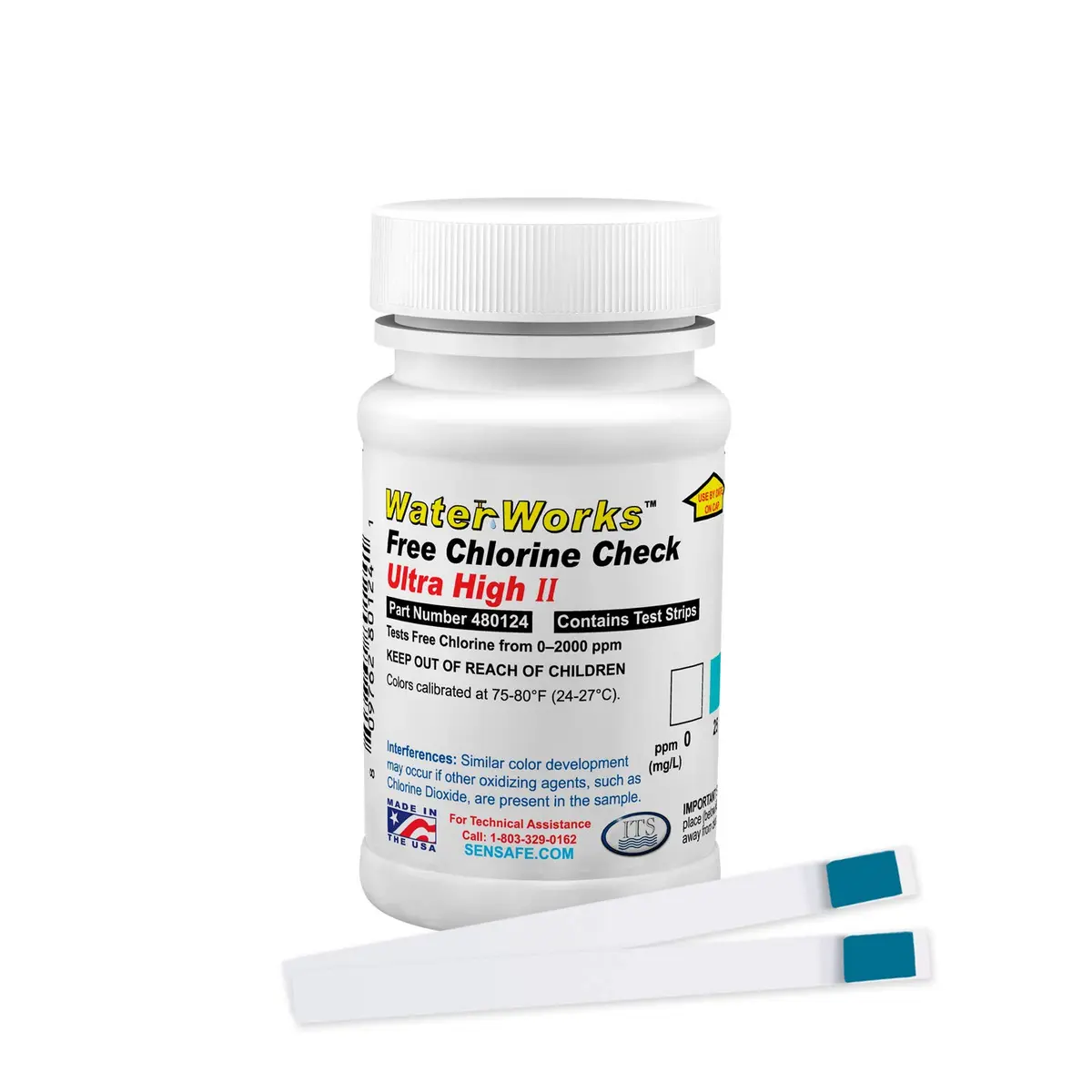 Industrial Test Systems WaterWorks 480124 Free Chlorine Test Strip 0-2000ppm | Ultra High Range, 61 Sec Test - main product image