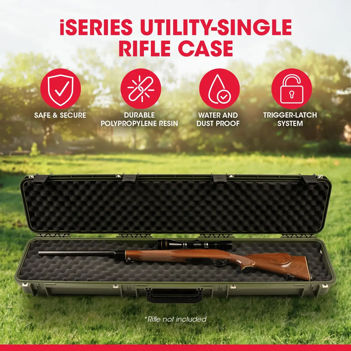 SKB iSeries Heavy Duty Hard Rifle Case 49in Waterproof Locking Green | Dustproof & Impact Resistant - view 2