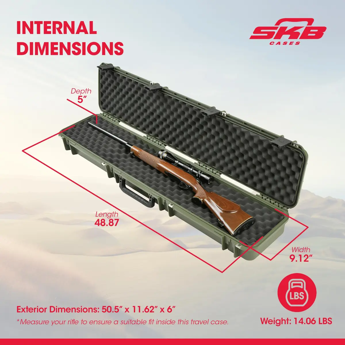 SKB iSeries Heavy Duty Hard Rifle Case 49in Waterproof Locking Green | Dustproof & Impact Resistant - view 3